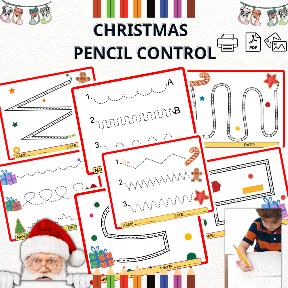 Christmas Pencil Control,Gingerbread ,Santaclaus,Gifts For | Christmas Pencil Control Worksheets Tracing Lines