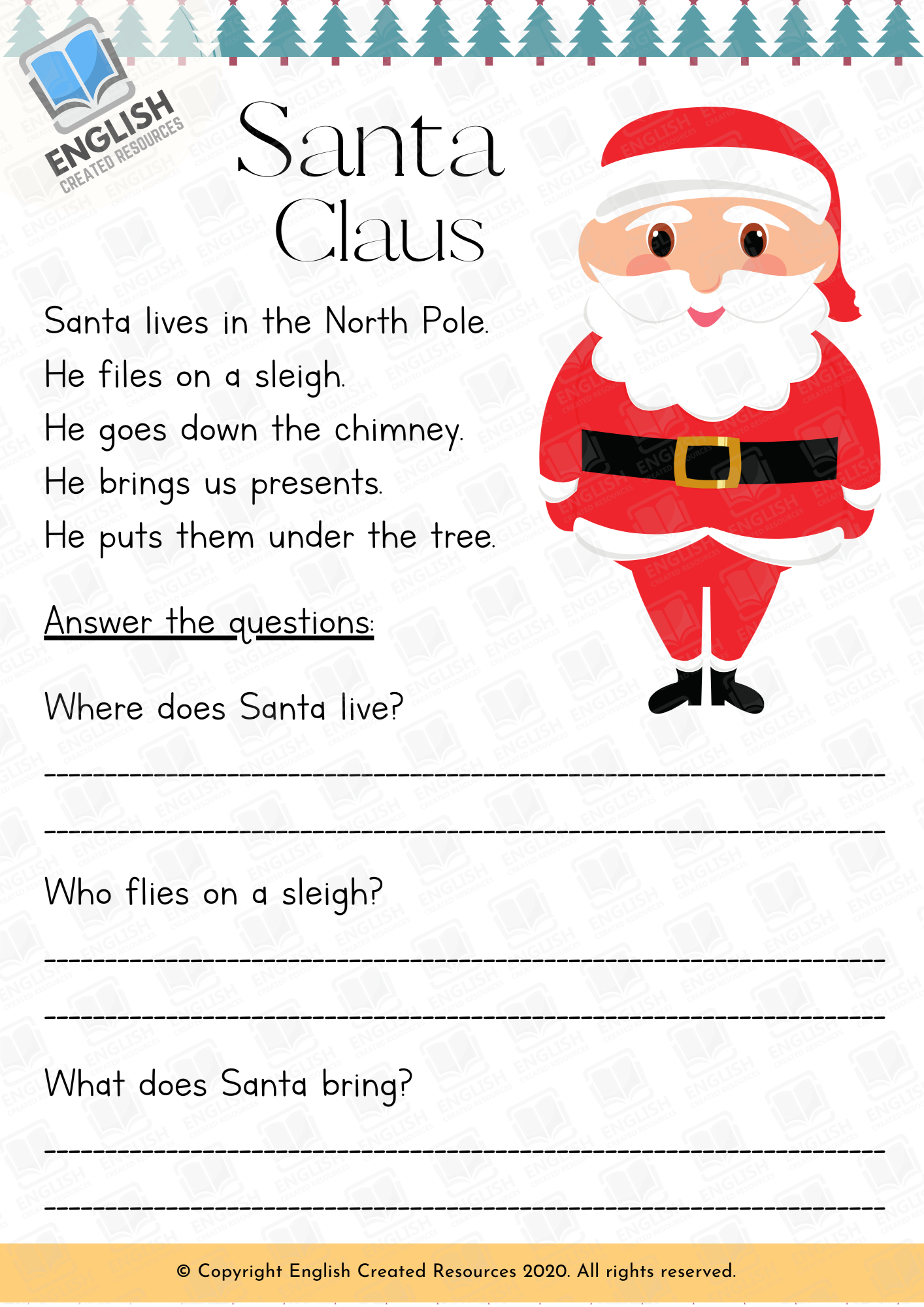 Christmas Reading Comprehension Grade 1 - English Created | Free Christmas Reading Comprehension Worksheets