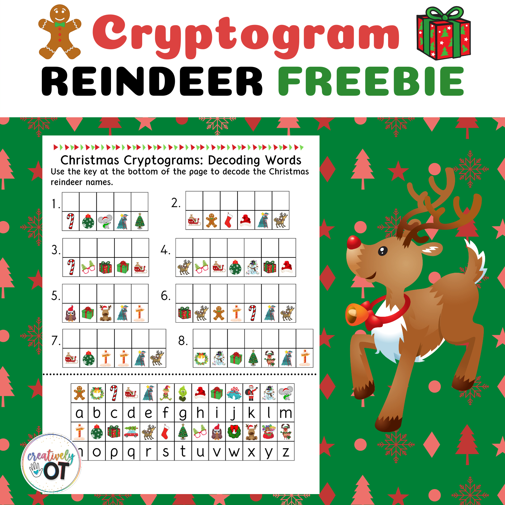 Christmas Reindeer Cryptogram Freebie | Madeteachers | Free Printable Christmas Cryptogram Worksheets