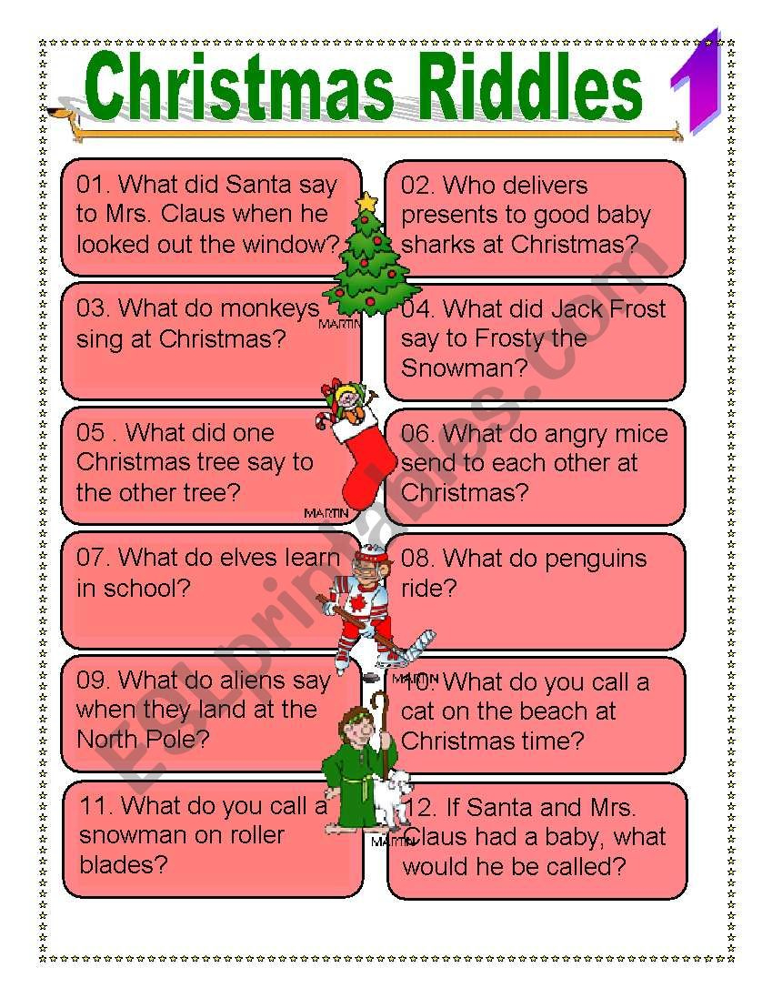 Christmas Riddles For Everyone - Esl Worksheetdturner | Christmas Riddles Printable Worksheets