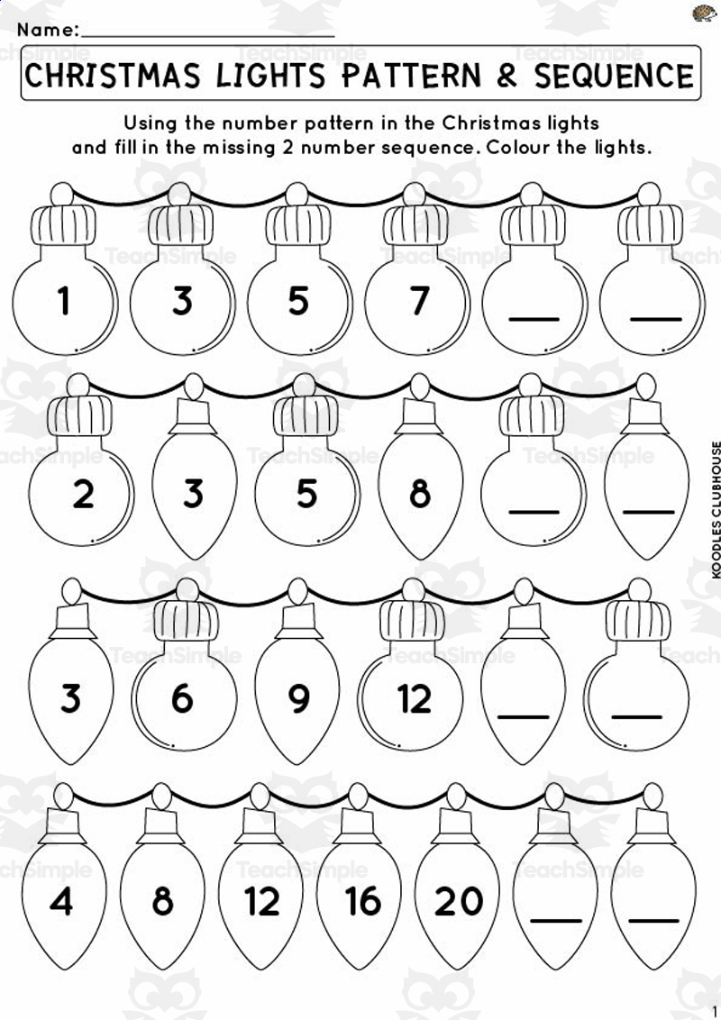 christmas sequence lights worksheets christmas missing number worksheets Christmas Sequence Lights Worksheets | Christmas Missing Number Worksheets