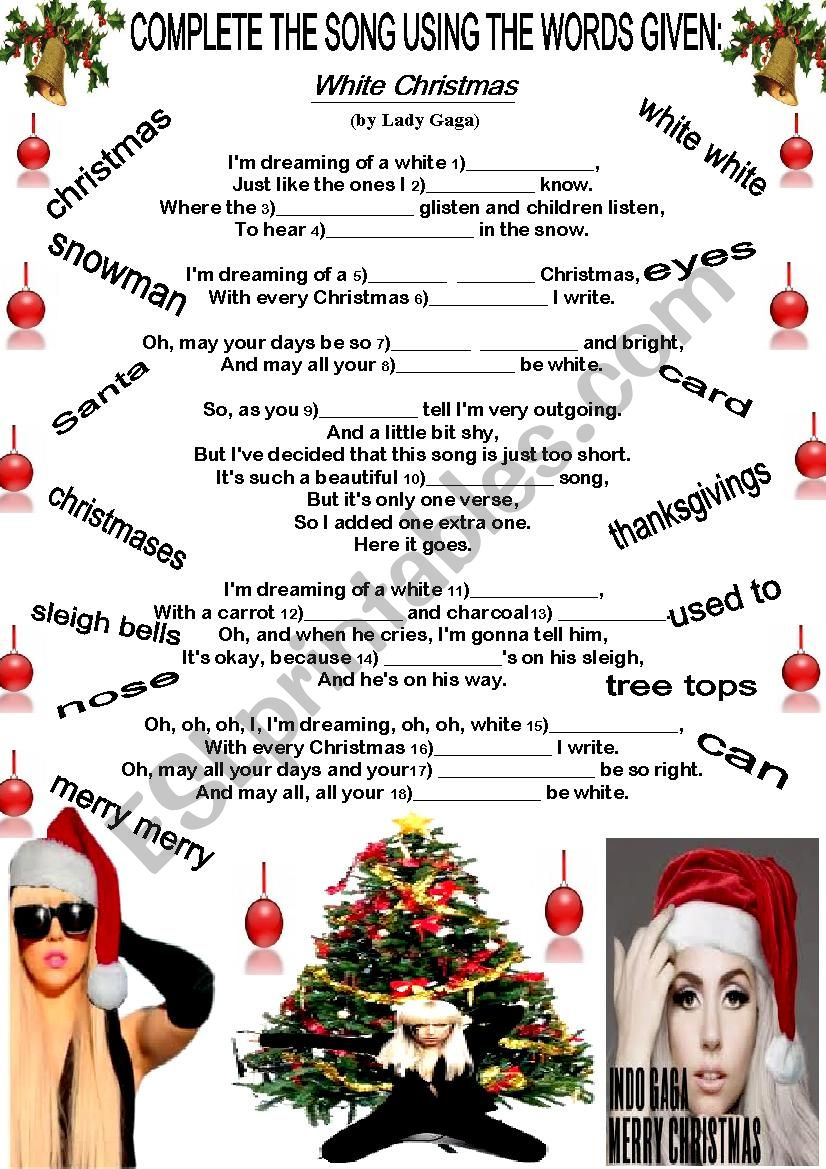 Christmas Song - Esl Worksheetbeauty And The Best | Christmas Song Picture Worksheets