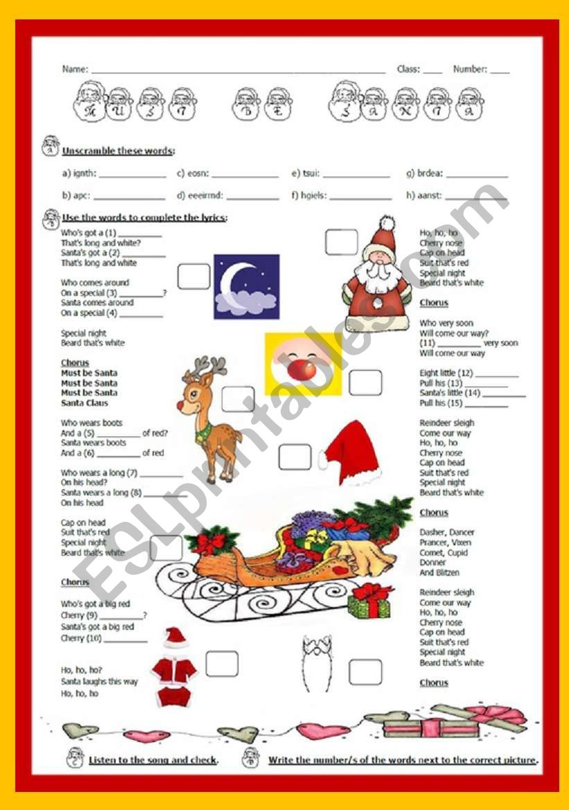 Christmas Song: Must Be Santabob Dylan - With Answer Key - Esl | Christmas Songs Worksheets Answers