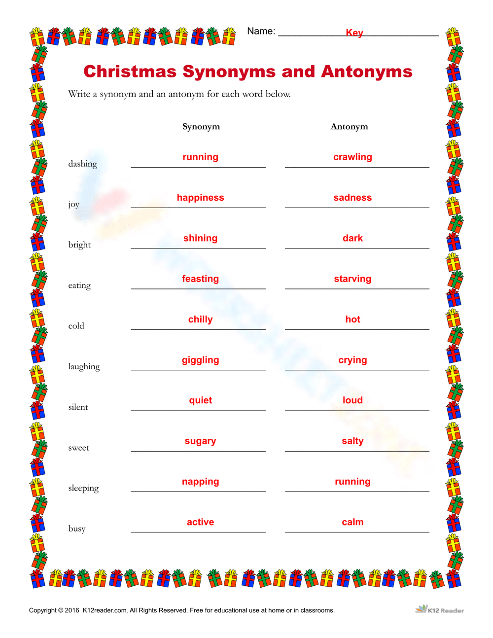 Christmas Synonyms And Antonyms Worksheet | Christmas Synonyms And Antonyms Worksheets