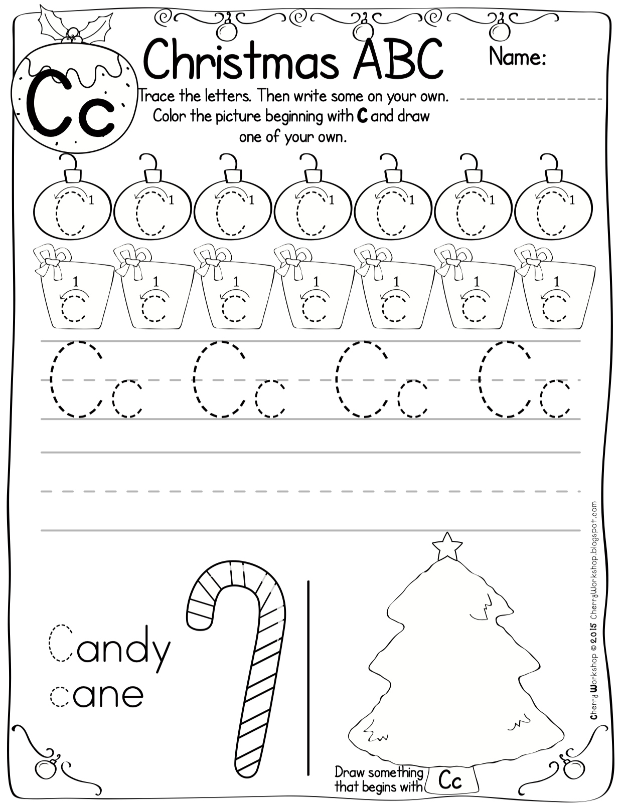 Christmas Themed Abc Pracitce Worksheets | Christmas Abc Worksheets Kindergarten