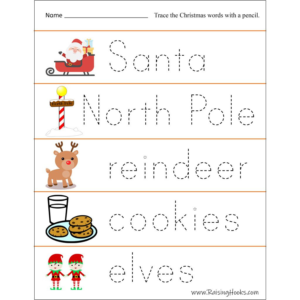 Christmas Tracing Worksheets - Raising Hooks | Christmas Words Tracing Worksheets