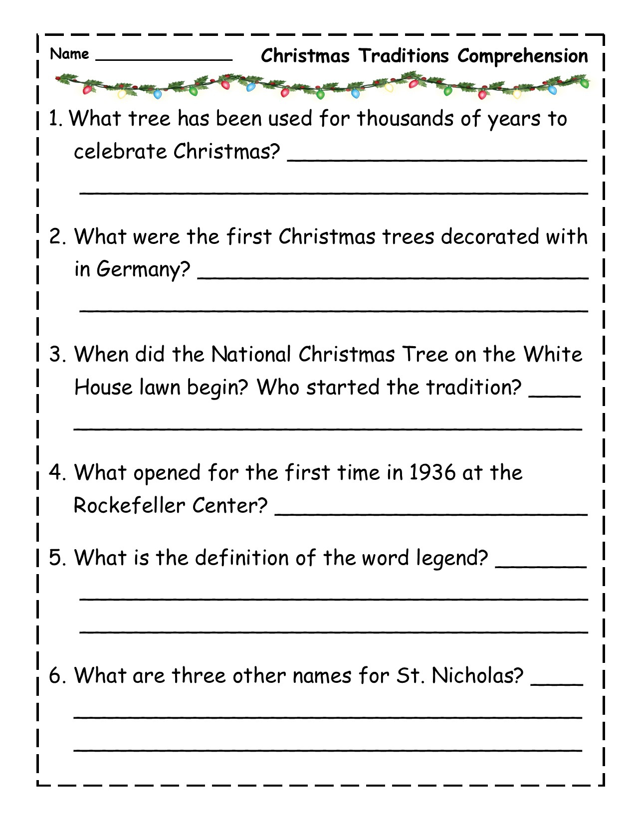 Christmas Traditions Reading Comprehension Passage | Made | 4th Grade Christmas Reading Comprehension Worksheets