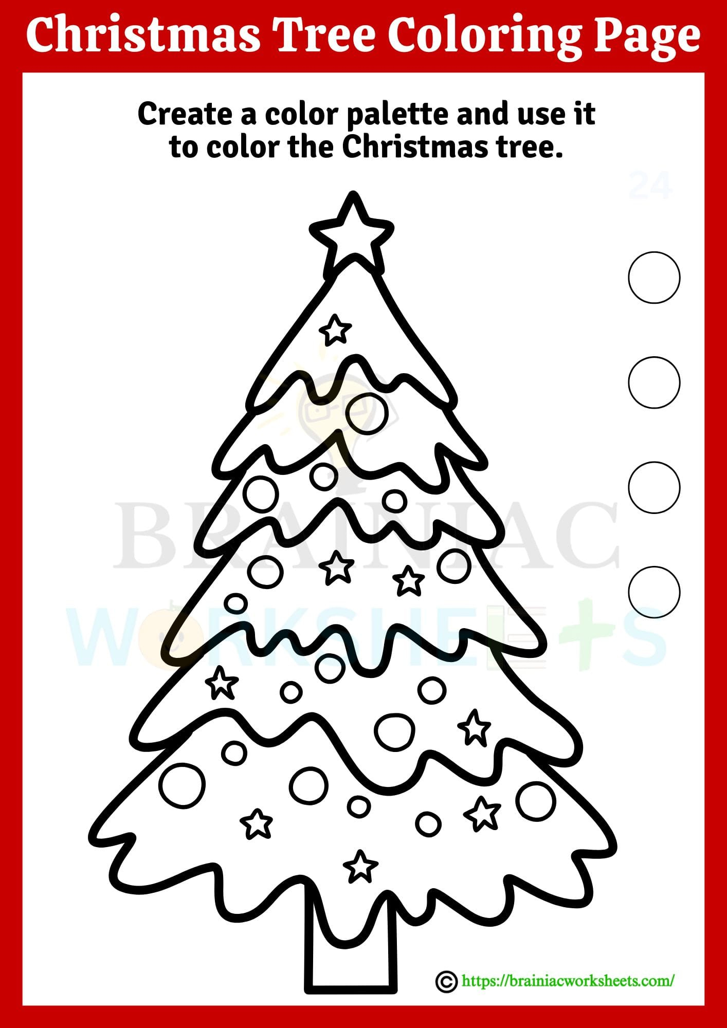 Christmas Tree Coloring Page Drawing Worksheet For Class 1 | Christmas Tree Drawing Worksheets