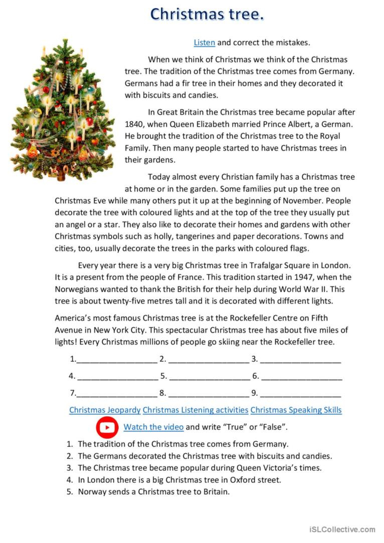 Christmas Tree. History And Traditio…: English Esl Worksheets Pdf | History Of The Christmas Tree Worksheets