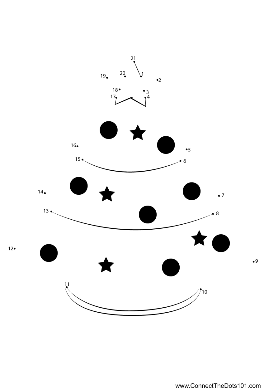Christmas Tree Simple Dot To Dot Printable Worksheet - Connect The | Christmas Dot To Dot Worksheets