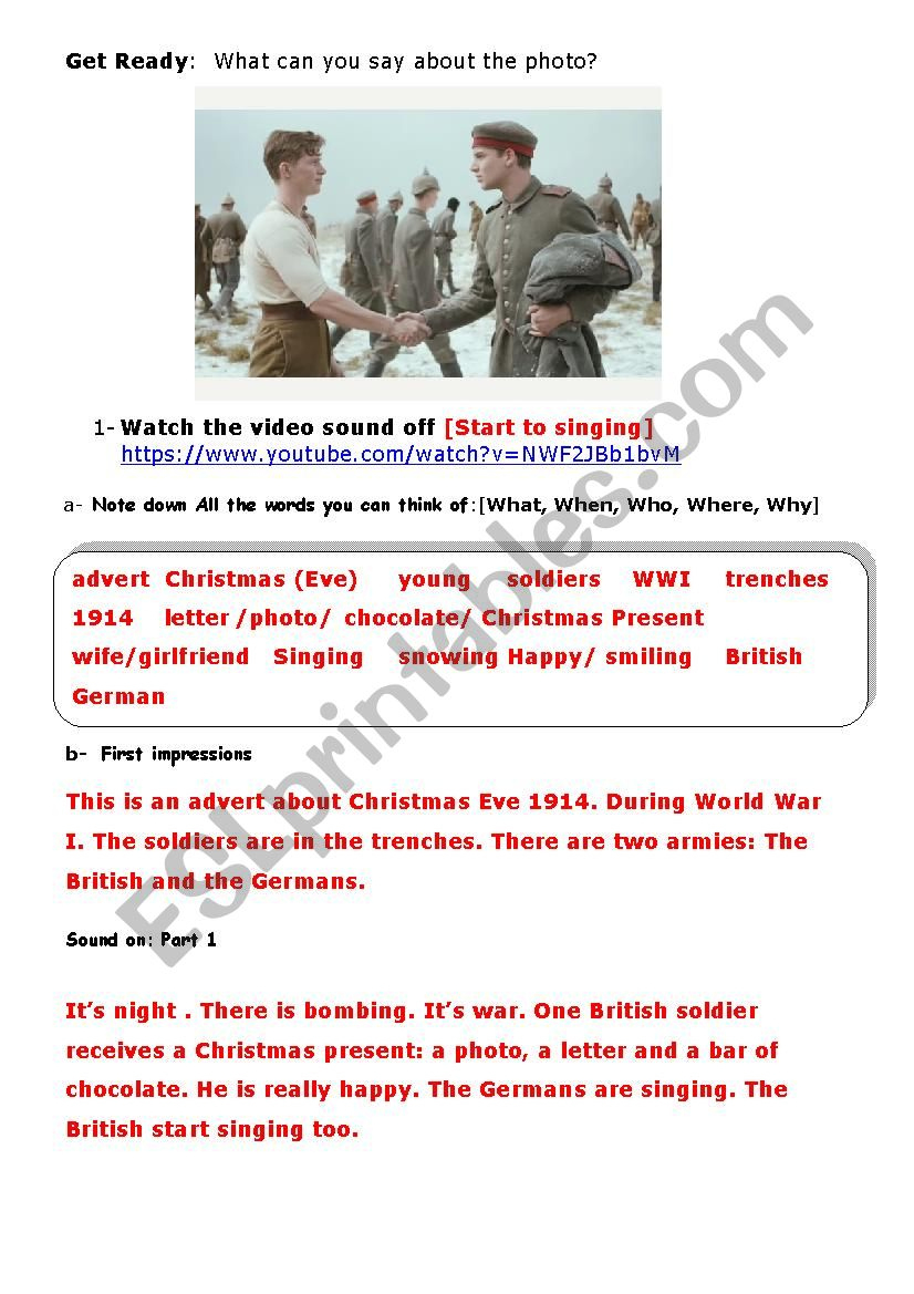 World War 1 Christmas Truce Worksheets