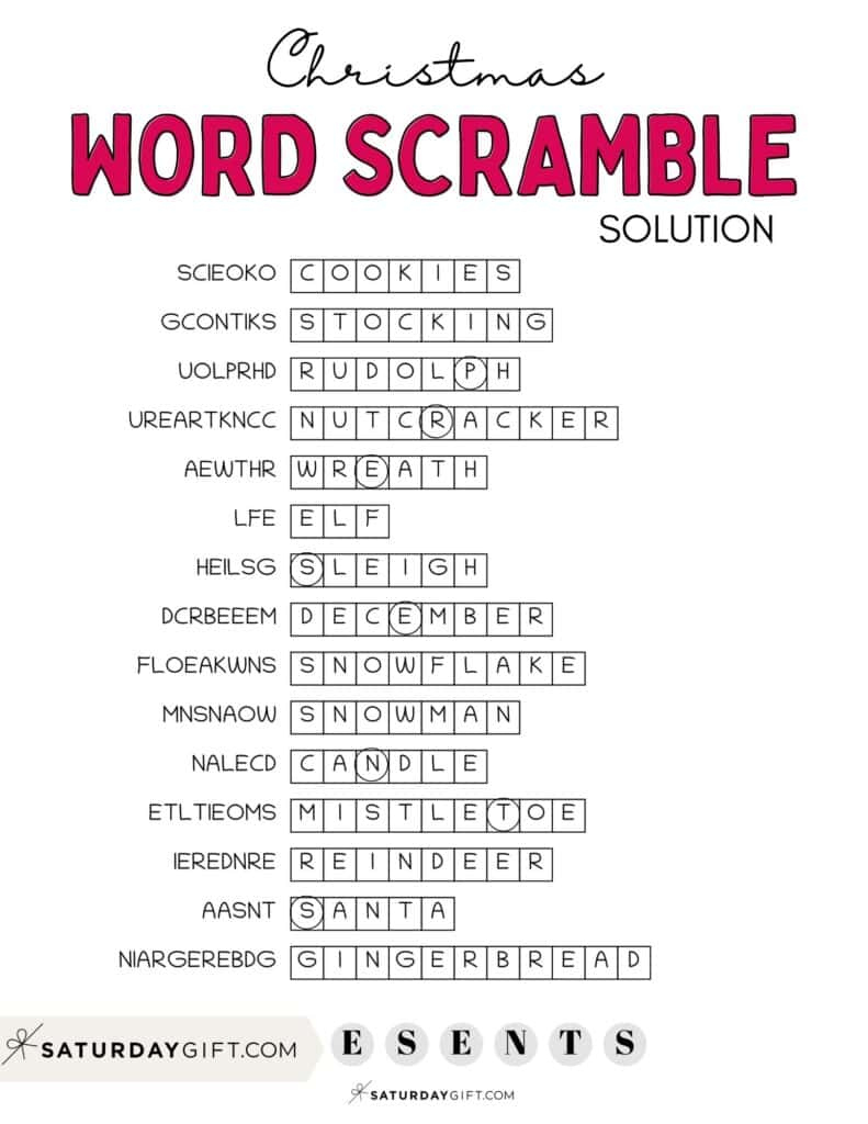 Christmas Word Scramble - Cute &amp;amp; Free Printable | Saturdaygift | Christmas Word Scramble Worksheets Answers