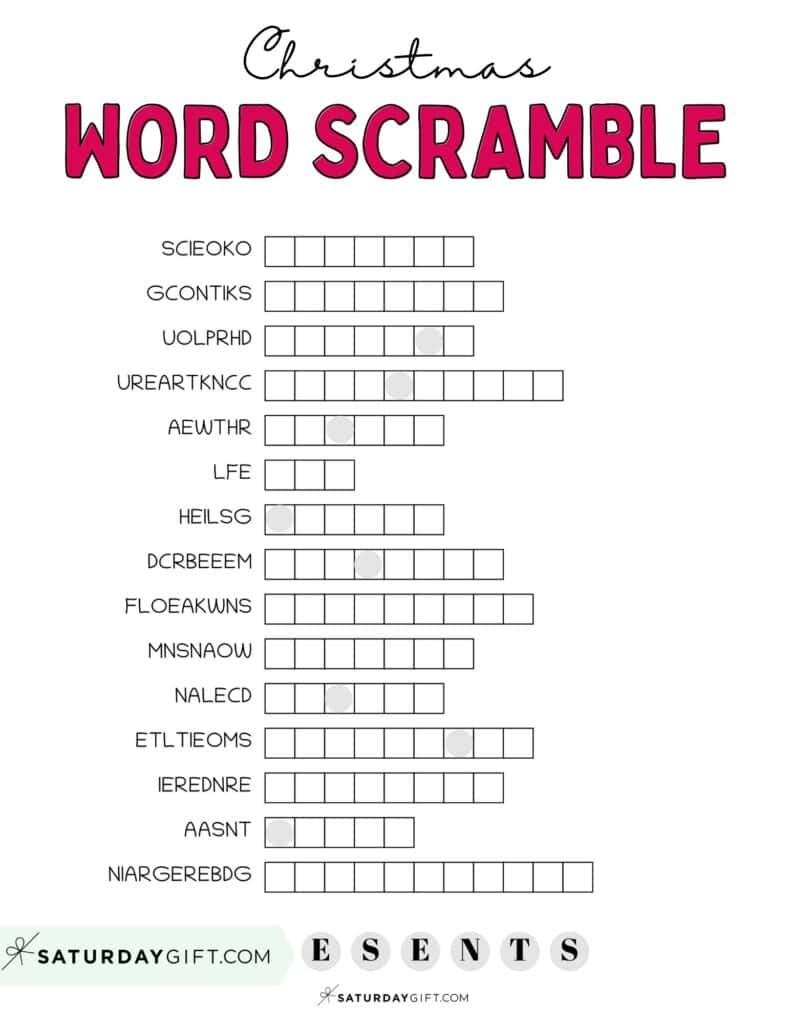 Christmas Word Scramble - Cute &amp;amp; Free Printable | Saturdaygift | Unscramble Christmas Words Worksheets