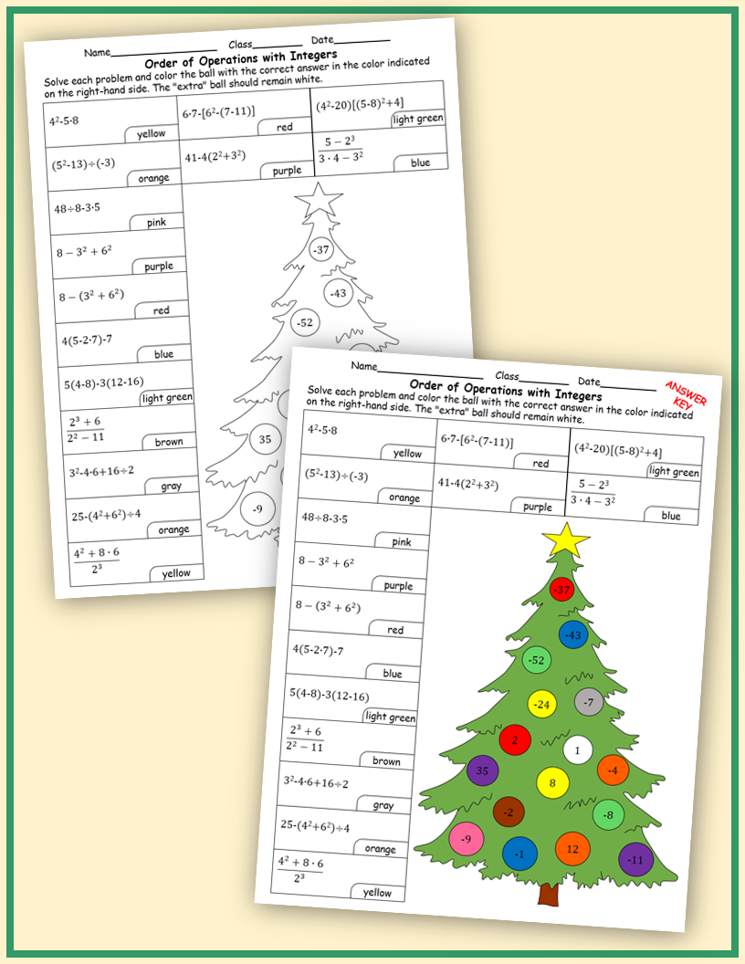 Christmas Worksheets: Order Of Operations With Integers | Teaching | Order of Operations Christmas Worksheets