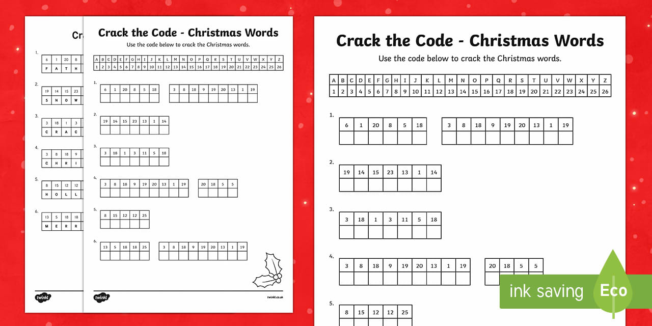 Crack The Code Christmas Words Activity | Crack The Code Christmas Worksheets