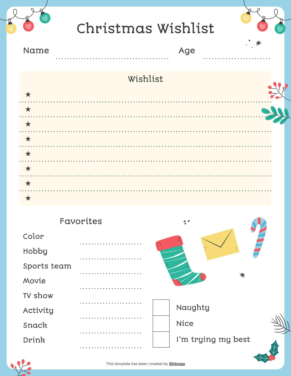 Dear Santa: My Christmas Wishlist Template | Christmas Wish List Worksheets
