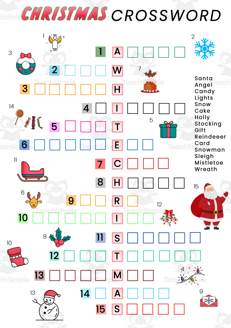 Differentiated Christmas Crossword For Esl Learnersteach Simple | Christmas Crossword Worksheets