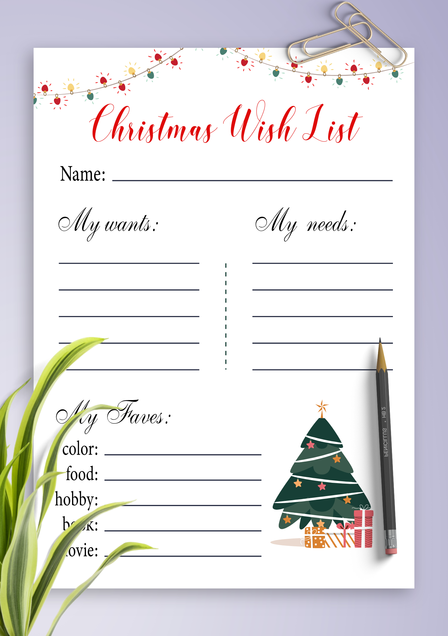 Download Printable White Christmas Wish List Template Pdf | Christmas Wish List Worksheets