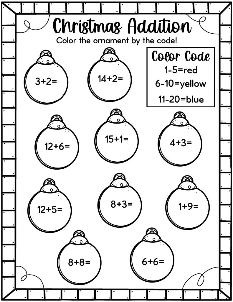 Easy Christmas Math Worksheets - Free! - Kids Activity Zone | Math Addition Christmas Worksheets