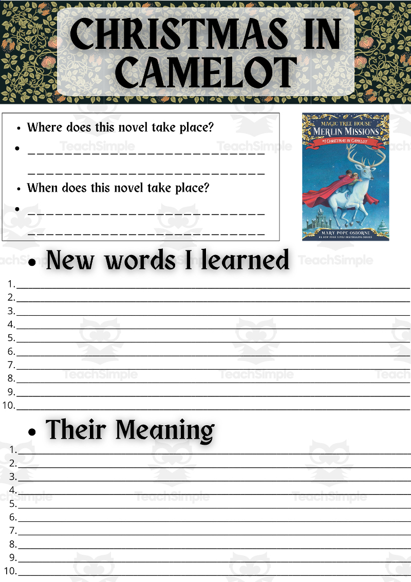 Esl Novel Study Worksheets On Christmas In Camelot - Magic Tree House | Christmas in Camelot Worksheets