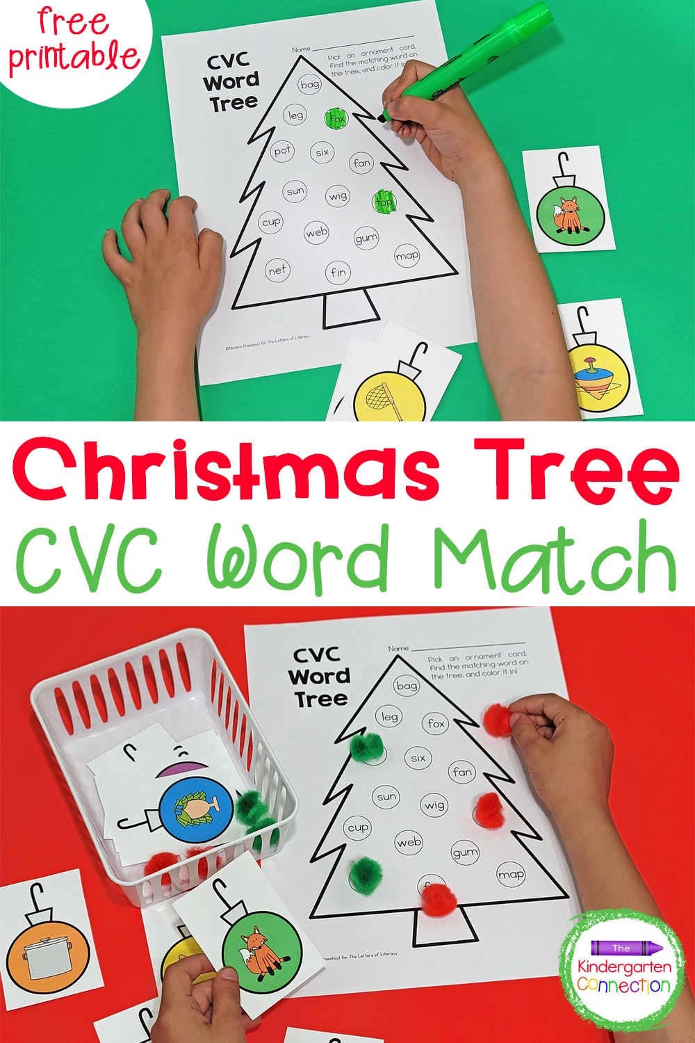 Free Christmas Cvc Word Match | Christmas Cvc Worksheets For Kindergarten