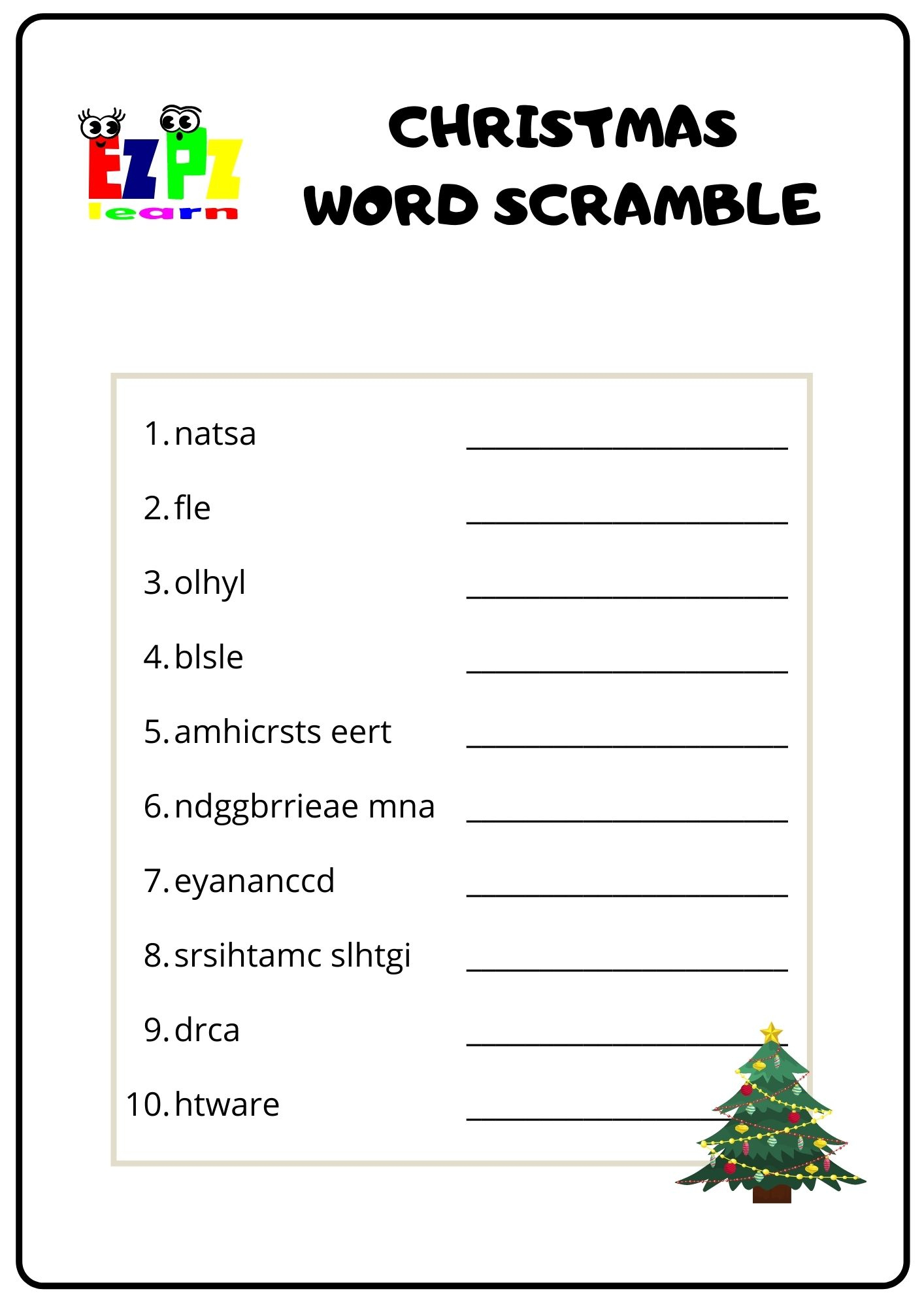 Free Christmas Unscramble Worksheet, Download Free Christmas | Super Teacher Worksheets Scrambled Christmas Answers