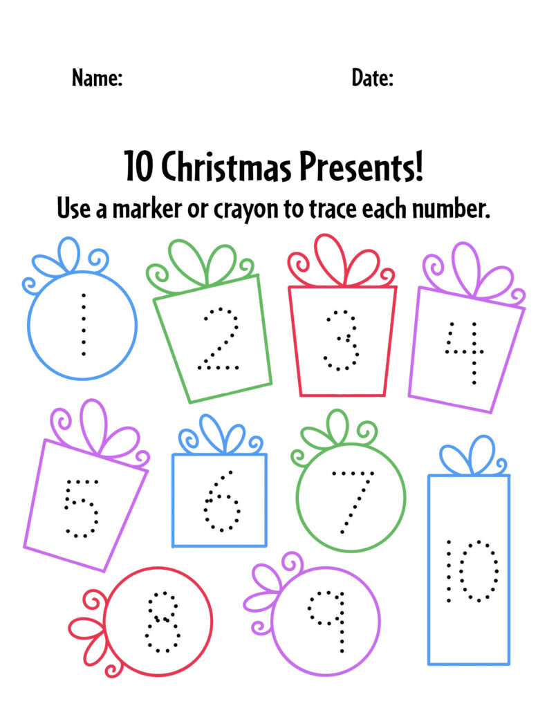 Free Christmas Worksheets For Preschool! ⋆ The Hollydog Blog | Christmas Number Tracing Worksheets