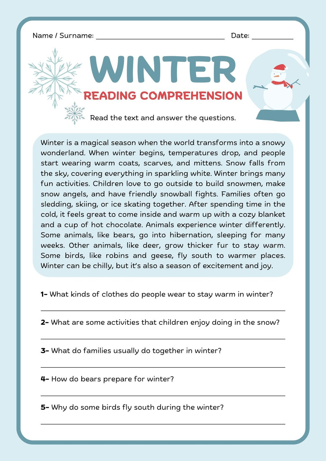 Free Printable 2Nd Grade Reading Worksheet Templates | Canva | Free Christmas Reading Comprehension Worksheets For 2nd Grade