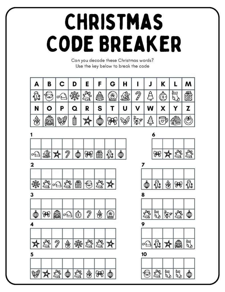 Free Printable Christmas Activity Sheets | Baking You Happier | Free Printable Christmas Secret Code Worksheets