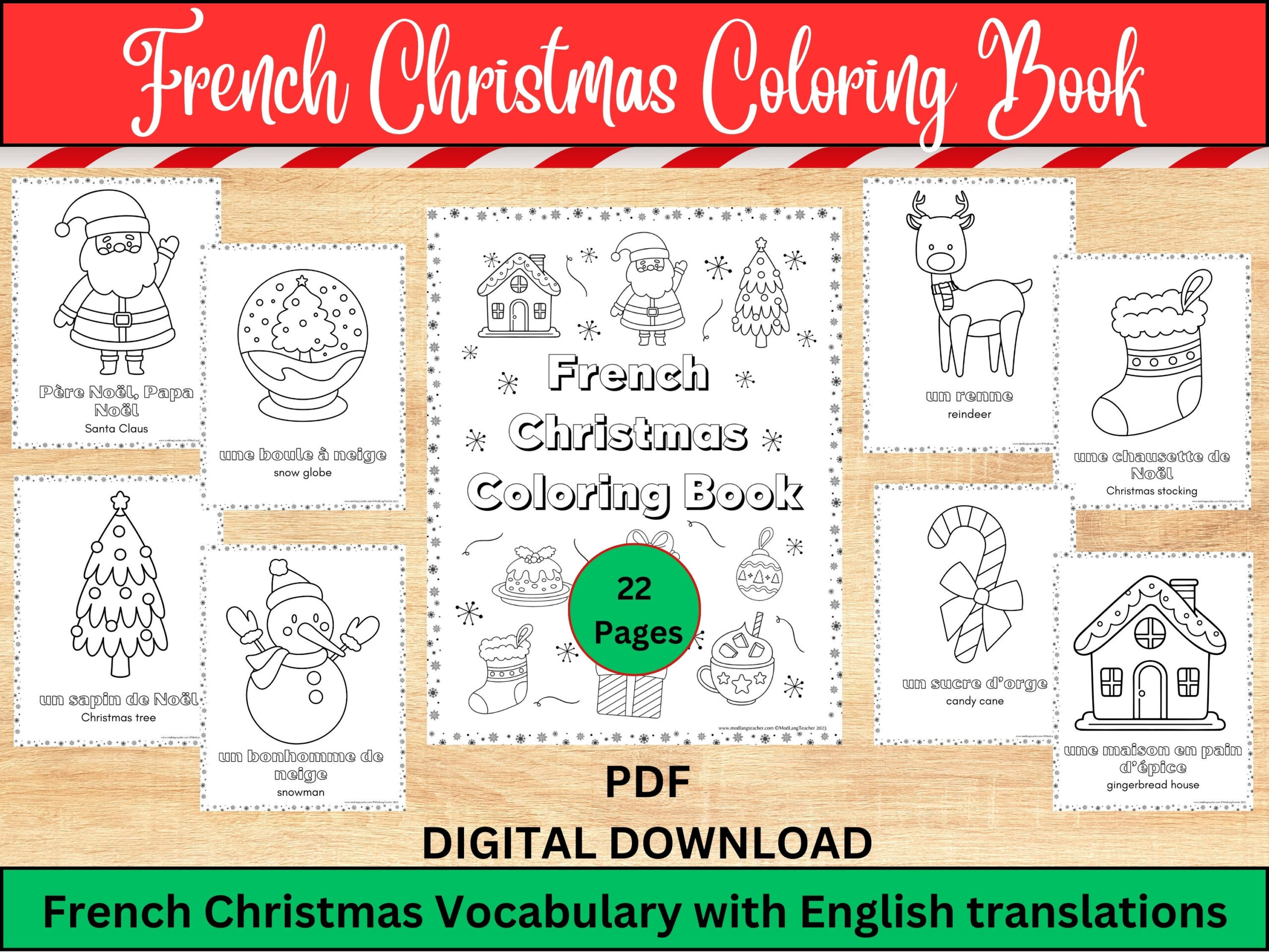 French And English Christmas Coloring Book, Bilingual Christmas | French Christmas Colouring Worksheets