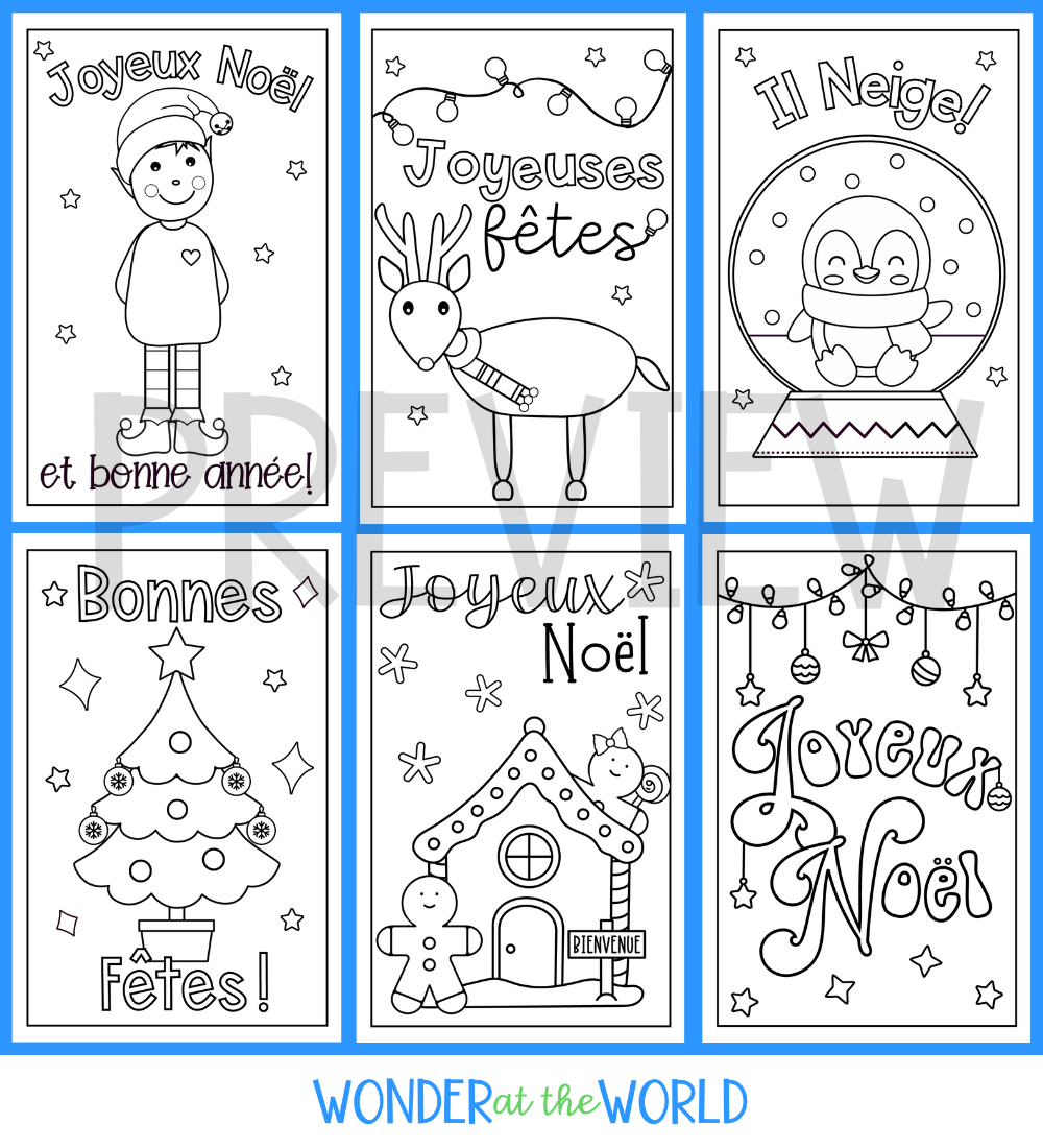 French Christmas Cards - 6 Designs To Print Colour And Write | Free French Christmas Worksheets