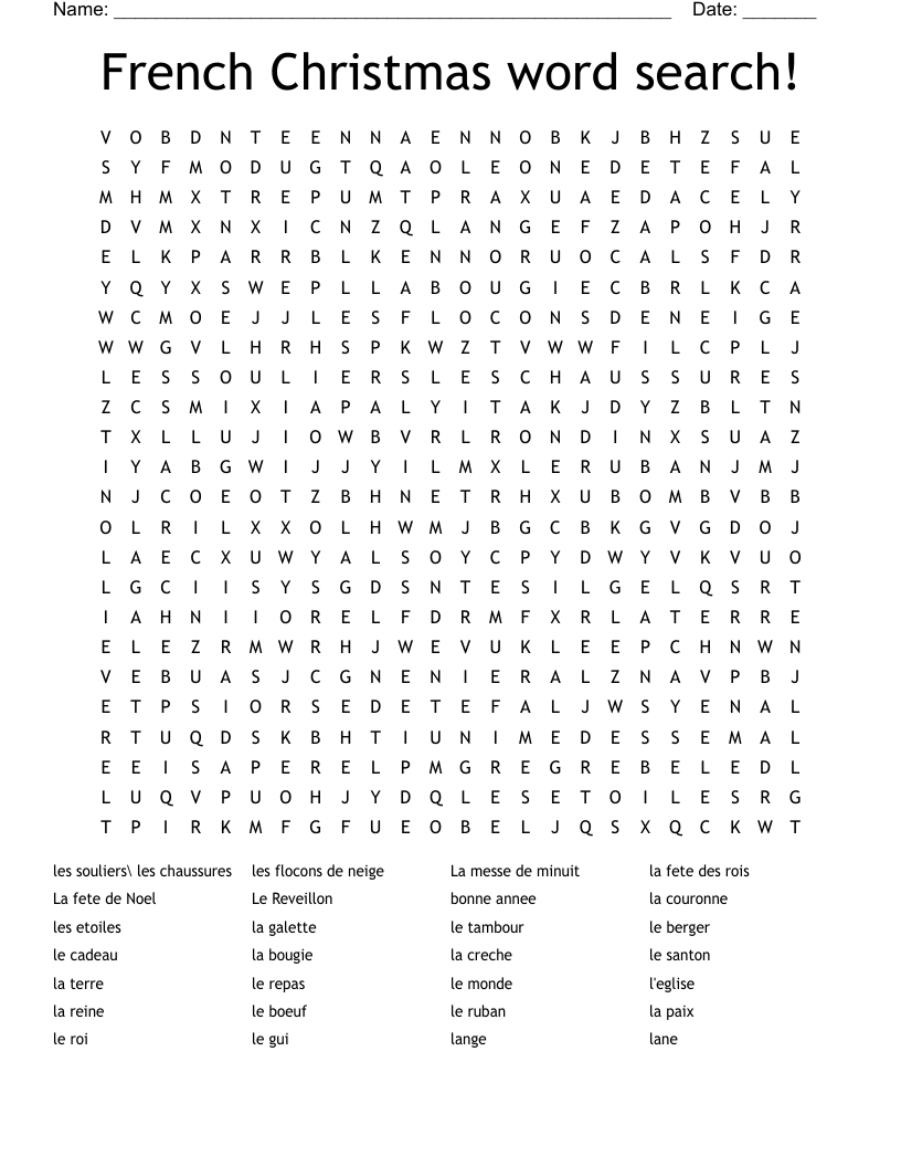 French Christmas Word Search! - Wordmint | Free French Christmas Worksheets