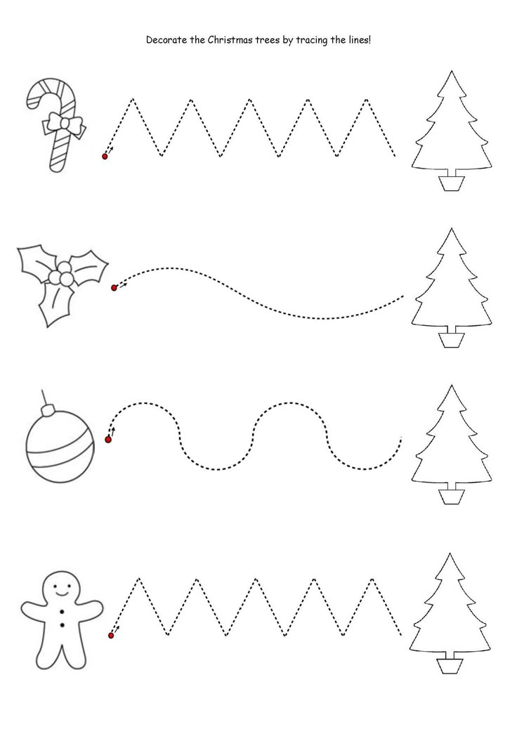 Get The Kids Tracing Lines To Match The Decoration To The Tree | Christmas Line Tracing Worksheets