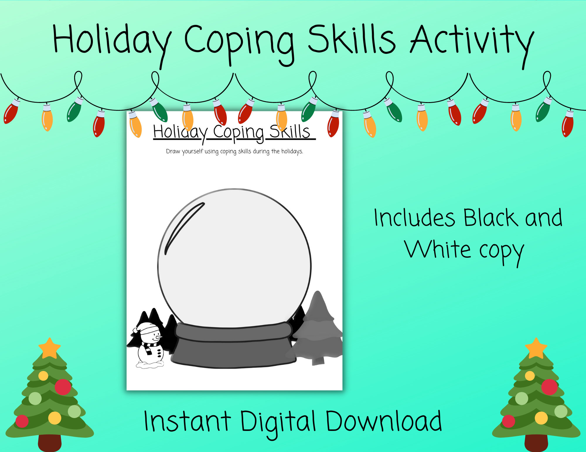 Holiday Coping Skills | Coping Skills Worksheet | Coloring Pages | Coping Skills Christmas Counseling Worksheets