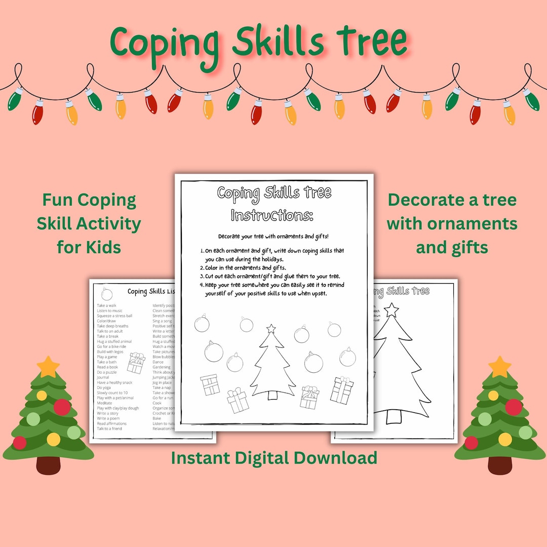 Holiday Print | Coping Skills Worksheet | Coping Skills Tree | Coping Skills Christmas Counseling Worksheets