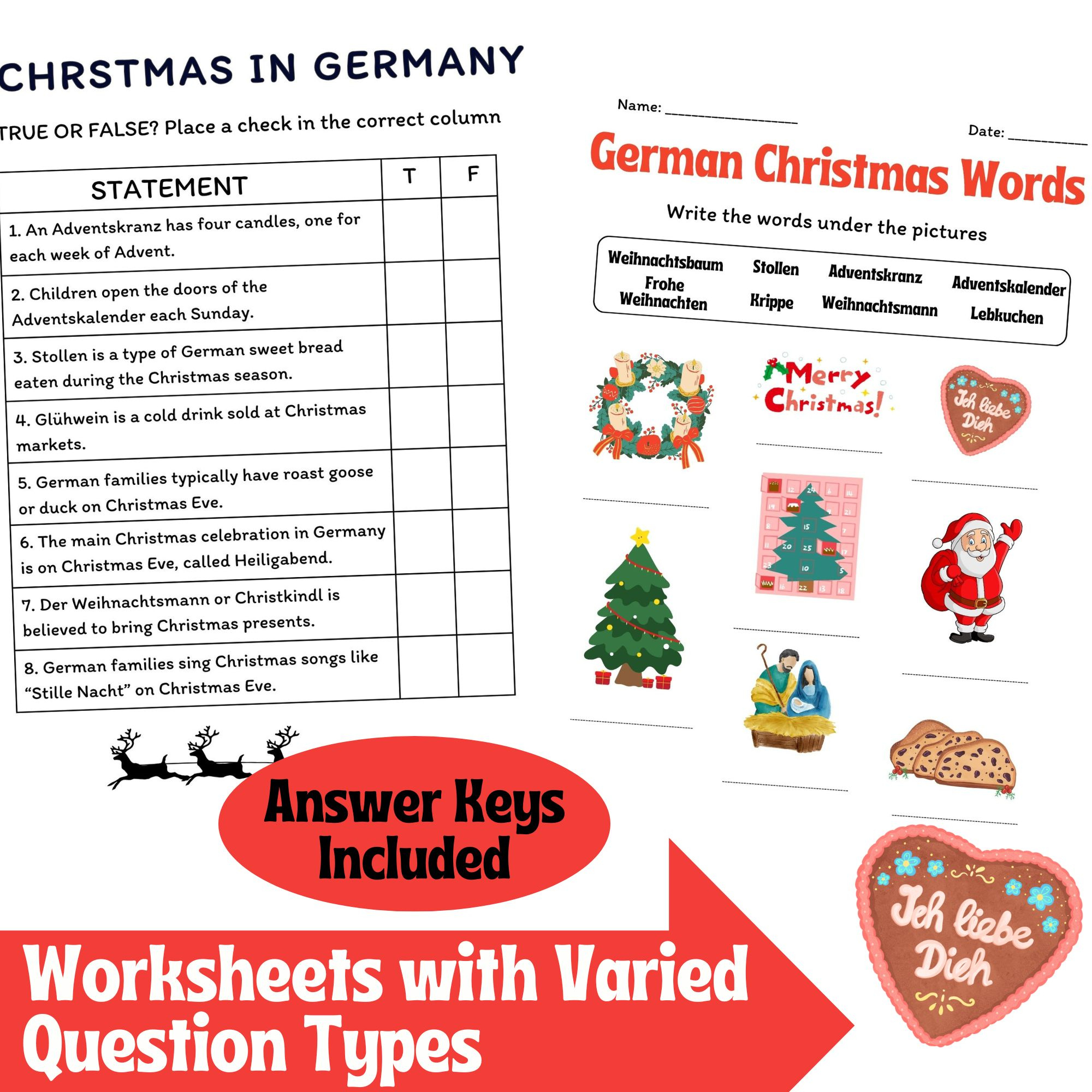 Holidays In Germany - Christmas - Reading Comprehension | German Christmas Vocabulary Worksheets