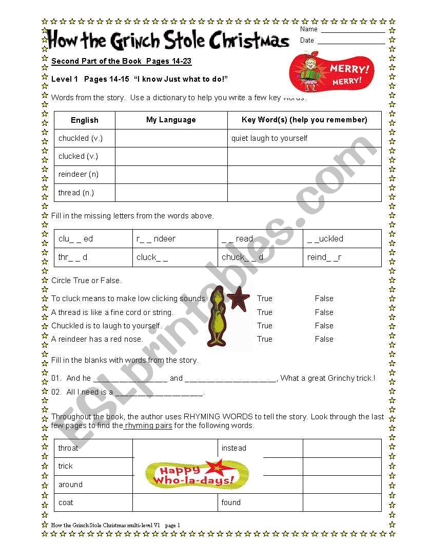How The Grinch Stole Christmas Part 2/6 - Esl Worksheetdturner | The Grinch Who Stole Christmas Worksheets