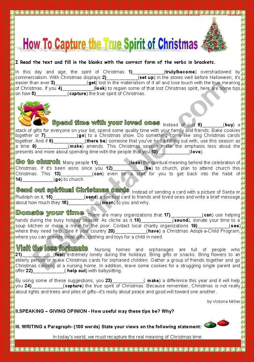 how to capture the true spirit of christmas esl worksheet got the christmas spirit worksheets How To Capture The True Spirit Of Christmas - Esl Worksheet | Got the Christmas Spirit Worksheets