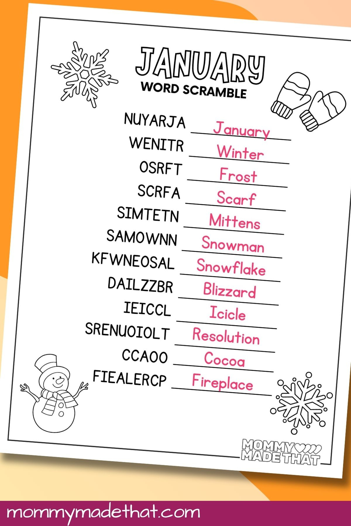 January Word Scramble (Free Printable Worksheet) | Super Teacher Worksheets Scrambled Christmas Answers