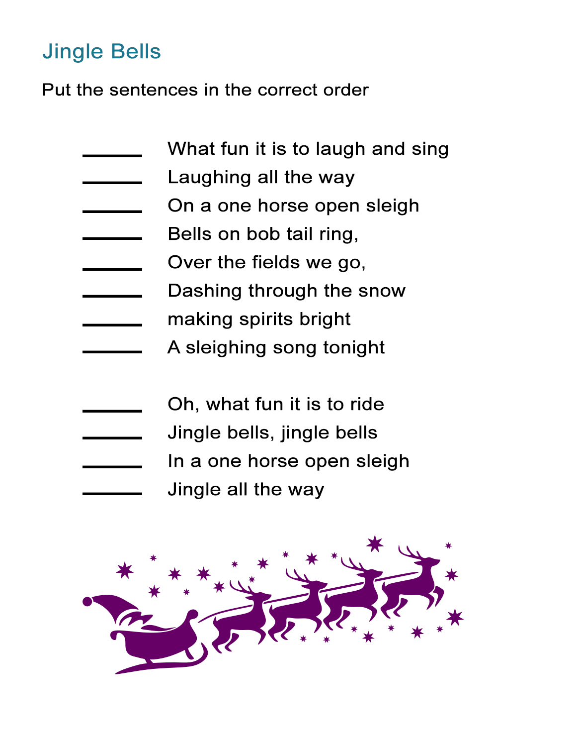 jingle bells for kids worksheet re order the song lyrics activity christmas song lyrics worksheets Jingle Bells For Kids Worksheet: Re-Order The Song Lyrics Activity | Christmas Song Lyrics Worksheets