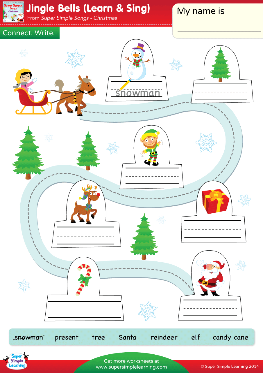 jingle bells worksheet connect write super simple christmas songs activities worksheets Jingle Bells Worksheet - Connect & Write - Super Simple | Christmas Songs Activities Worksheets