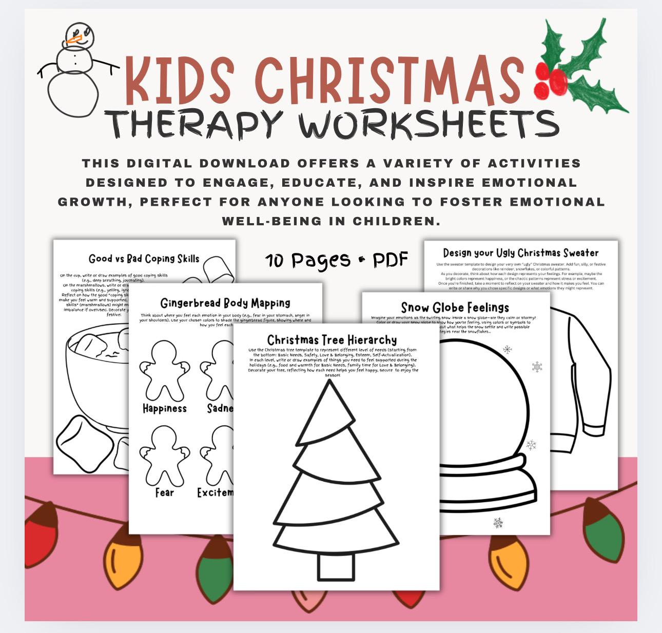 Kids Christmas Therapy Worksheets: Emotional Check-In Activities | Christmas Mental Health Worksheets