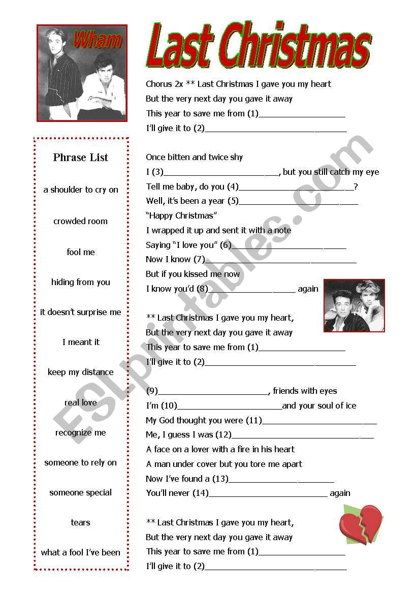 Last Christmaswham - Esl Worksheetpandabear | Last Christmas Song Worksheets