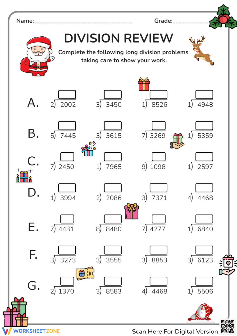 Long Division Worksheets | Christmas Long Division Worksheets