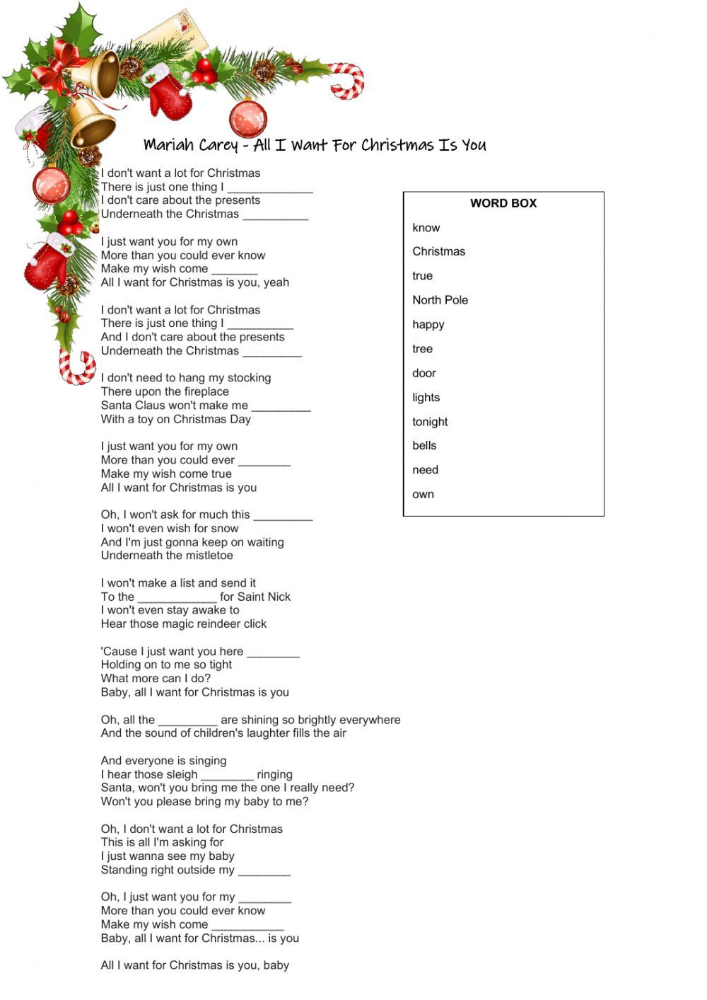 mariah carey all i want for christmas is you worksheet all i want for christmas is you worksheets Mariah Carey - All I Want For Christmas Is You Worksheet | All I Want For Christmas Is You Worksheets