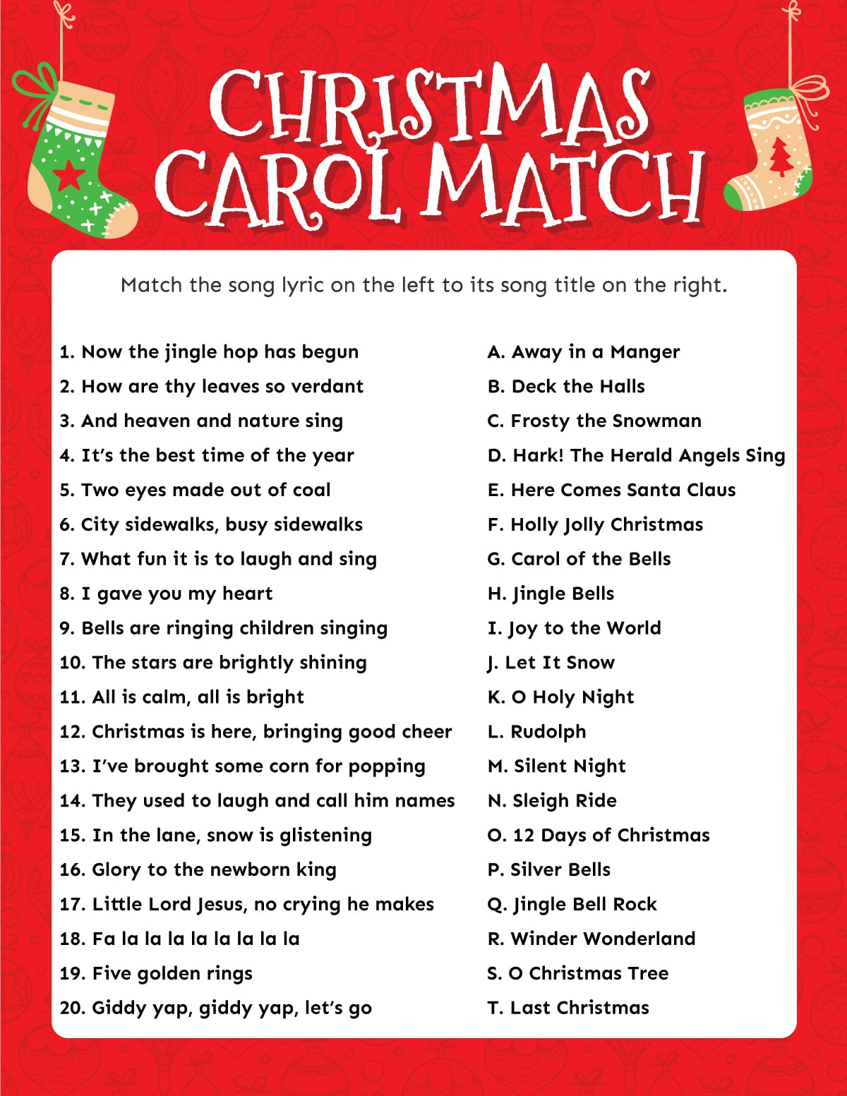 match the christmas carol game free printable play party plan christmas song challenge worksheets Match The Christmas Carol Game (Free Printable!) - Play Party Plan | Christmas Song Challenge Worksheets