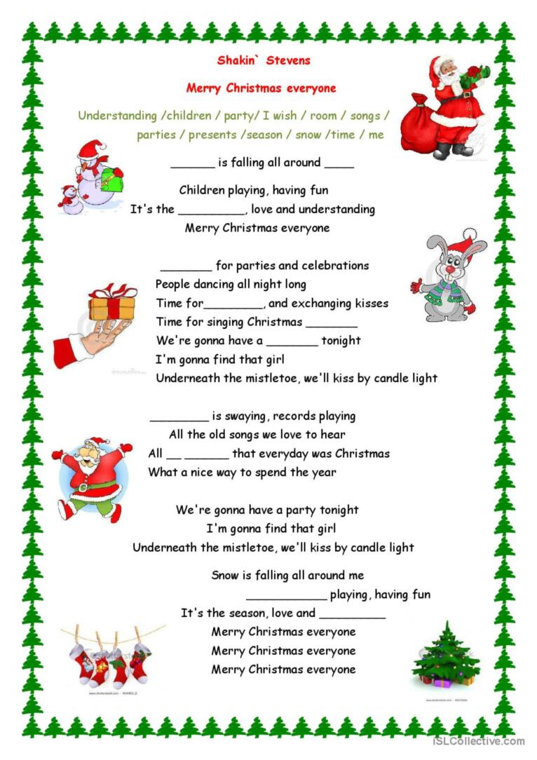 Merry Christmas Everyone Song Song A…: English Esl Worksheets Pdf | Christmas Song Picture Worksheets