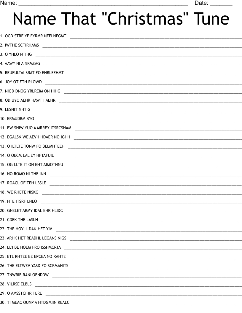 Name That &amp;quot;Christmas&amp;quot; Tune Word Scramble - Wordmint | Name That Christmas Song Worksheets