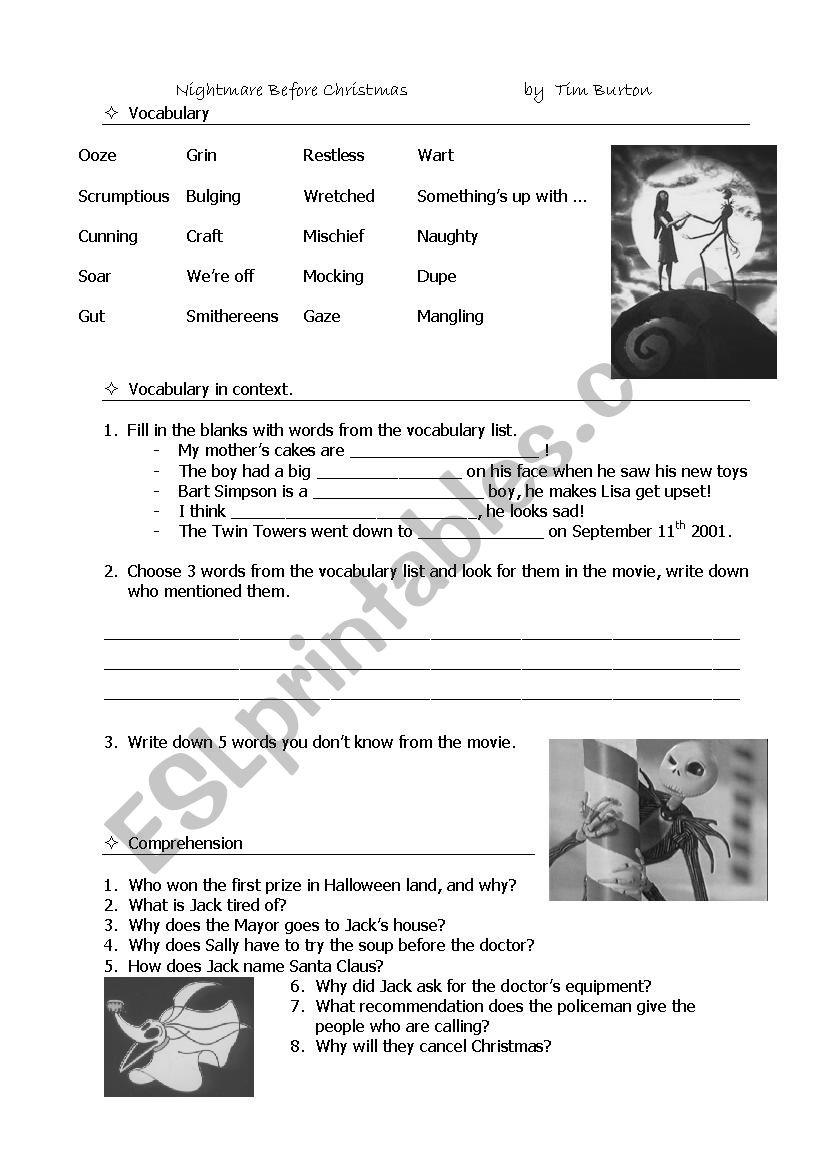 Nightmare Before Christmas - Esl Worksheetmimi_Ngh | The Nightmare Before Christmas Worksheets