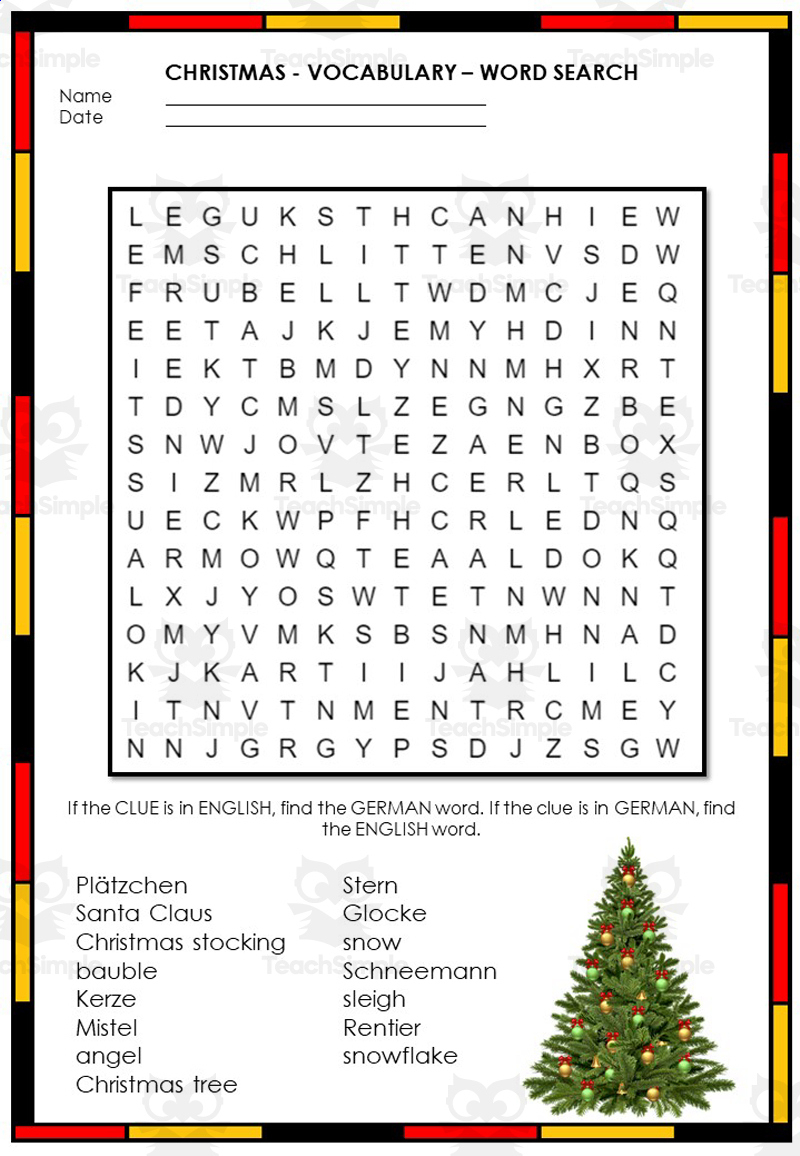No Prep German Vocabulary Worksheets And Answer Key - Christmas | German Christmas Vocabulary Worksheets